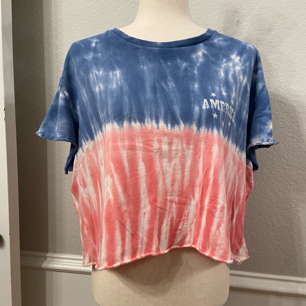 American Eagle Patriotic Tie-Dye Crop T-Shirt size XL